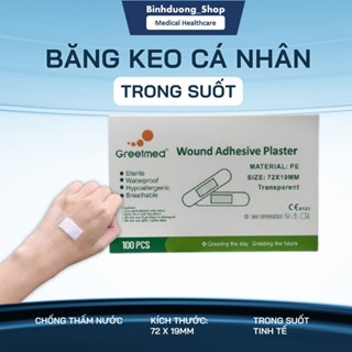  Băng keo cá nhân trong suốt băng gâu Greetmed băng gâu hộp 100 miếng 