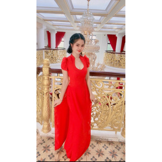 Bộ Áo Dài CỔ TIM KẾT NGỌC MiLan tay cánh tiên kèm quần lụa Tằm Ý sáng trọng ( Nhiều Màu)