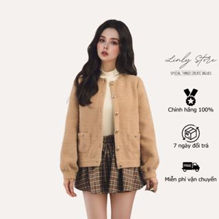 Áo cardigan nữ dáng lửng chất len lông thỏ, áo khoác kiểu tiểu thư phối cúc Linly Store A-AK4