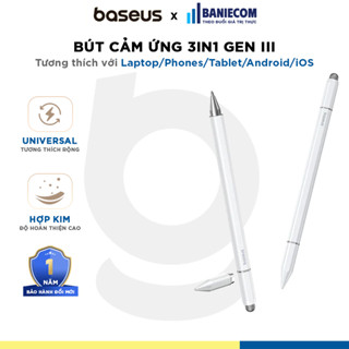 Bút Cảm Ứng Baseus Smooth Writing III 3-in-1 Passive Stylus Magnetic Version Moon White