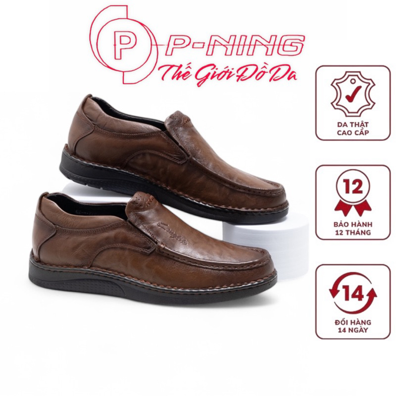 Giày lười da bò nhập khẩu,da êm,mềm [Giày khâu liền đế]:M15:hoạ tiết khâu gân thủ công.đế cao su chống trơn