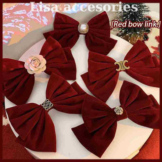  Kẹp nơ nhung đỏ 17cm Lisa kẹp tóc nơ nhung phụ kiện tóc thu đông cao cấp phong cách cổ điển tiểu thư 12A 