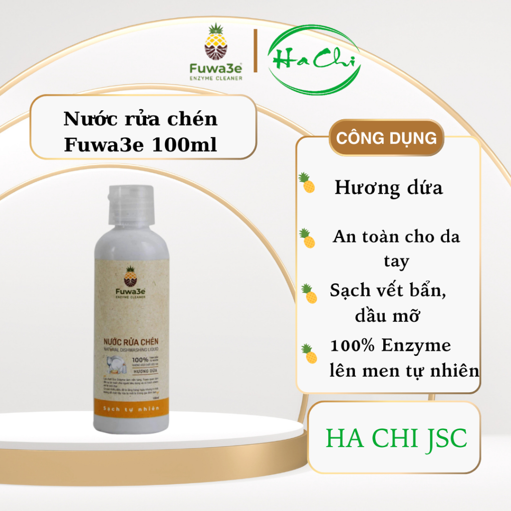 Nước rửa chén hữu cơ Fuwa3e chai 100g organic fuwa3e Enzyme sinh học an toàn cho bé bảo vệ da tay