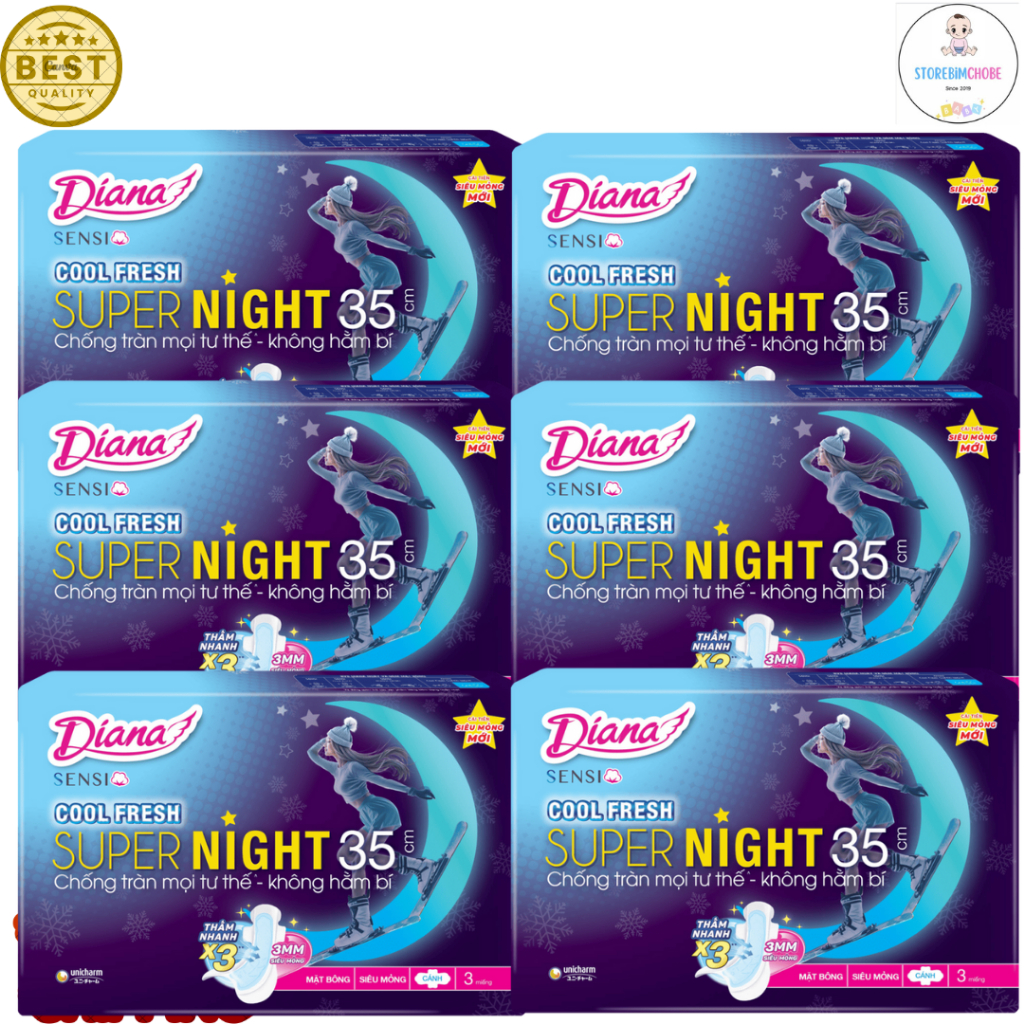 Bộ 6 gói băng vệ sinh Diana ban đêm Sensi Cool Fresh Night 35cm 3 miếng/gói