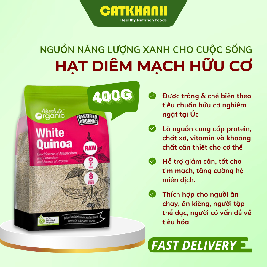 Hạt Diêm Mạch Trắng Hữu Cơ Absolute Organic Quinoa Úc Giảm Cân, Ăn Kiêng, Kiểm Soát Đường Huyết