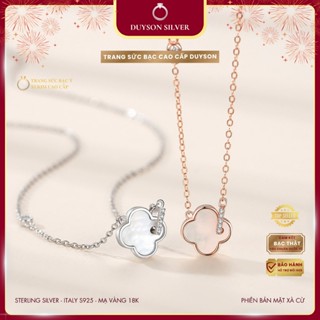 Dây chuyền bạc Ý mạ vàng 18K Duyson Silver, Vòng cổ bạc hình cỏ 4 lá đính khảm xà cừ cao cấp DCXK73
