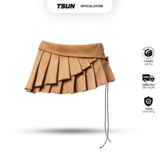 Váy Ngắn Nâu Xếp Ly TSUN Pleated Leather Mini Skirt - Váy Nữ - Vải Da [Có Quần Bảo Hộ] Localbrand - y2k Sexy Streetwear