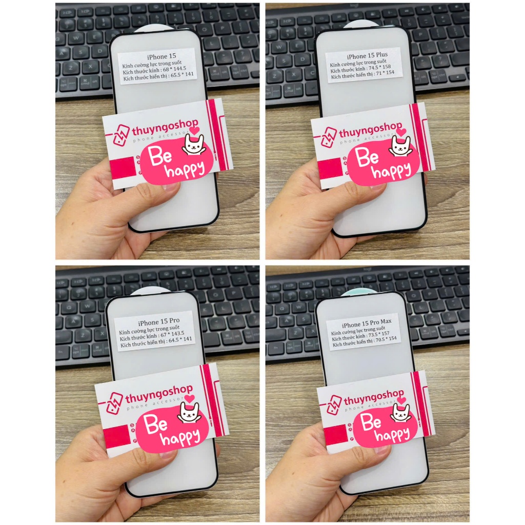 Kính cường lực full màn hình iPhone 15 Pro Max - iPhone 15 Pro - iPhone 15 Plus - iPhone 15