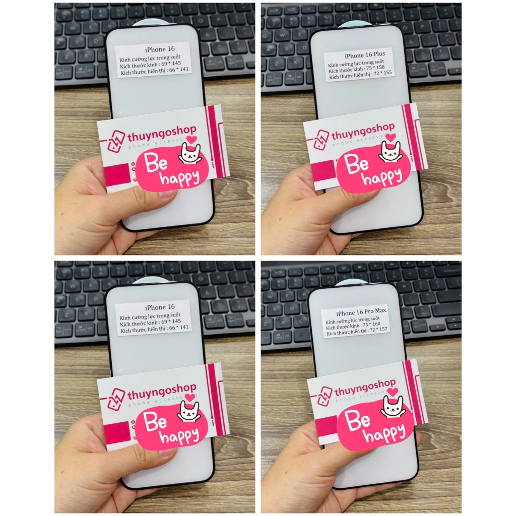 Kính cường lực trong suốt full màn hình iPhone 16 Pro Max - iPhone 16 Pro - iPhone 16 Plus - iPhone 