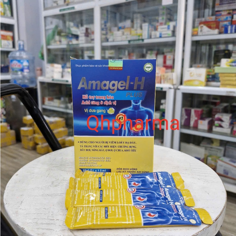 (Chính hãng) AMAGEL - H Plus vị dưa gang hộp 20 gói giúp bảo vệ niêm mạc dạ dày,giảm nóng rát,ợ hơi,