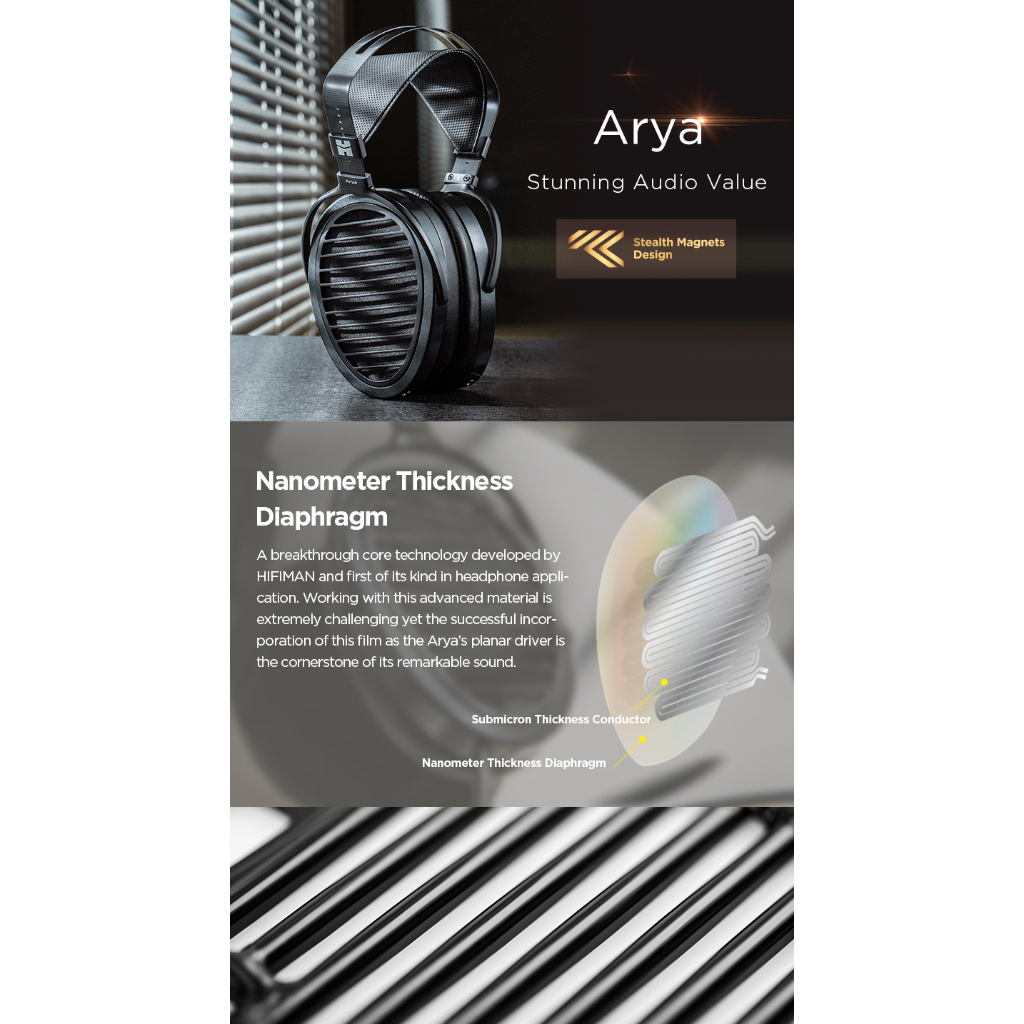 Tai nghe chụp tai Over Ear Open có dây Từ Phẳng Planar HIFIMAN Arya Stealth