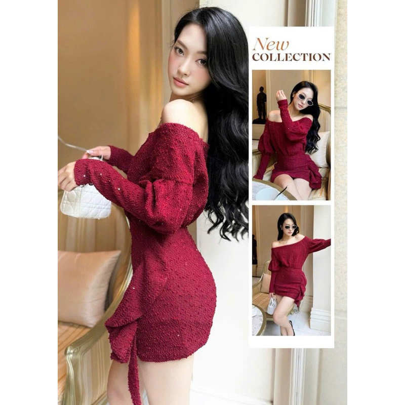 ĐẦM ĐỎ TAY PHỒNG DÂY CHÉO CỔ