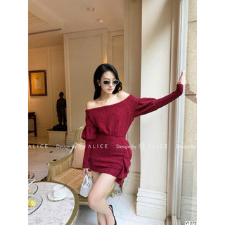 ĐẦM ĐỎ TAY PHỒNG DÂY CHÉO CỔ