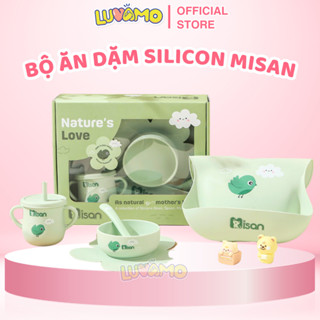 Bộ ăn dặm silicon chính hãng MISAN an toàn cho bé gồm bát thìa cốc tập hút và yếm Luvamo