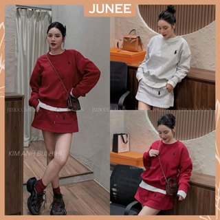 Set Bộ Đồ Nữ 3 Món Áo Thun Trơn Trắng Dài Tay Phối Áo Sweater Cổ Tròn Thêu Ngực Ngựa Mix Chân Váy Ngắn Dáng Freesize