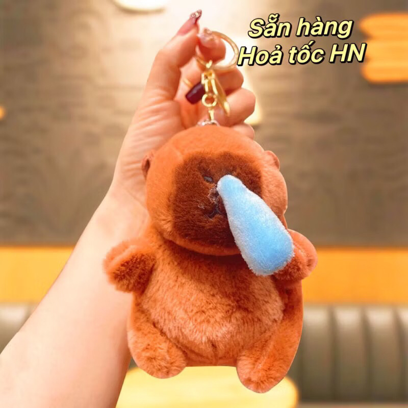 Móc khoá capybara $ lububu móc khoá gấu bông chảy nước mũi, thổi bóng dễ thương hotrend