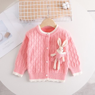 Áo Khoác Trẻ Em Áo Choàng Cardigan Áo Len Dệt Kim Cotton Cổ Tròn Đính Nơ Thỏ Đỏ Áo Khoác Chống Nắng Tay Dài Cho Bé Gái