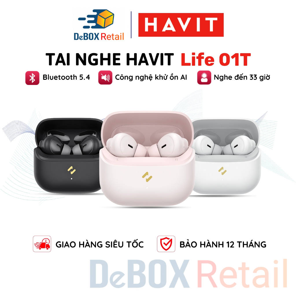 Tai Nghe TWS HAVIT Life 01T TW982, BT 5.4 Gọn Nhẹ, Màng Loa 13mm, Công Nghệ AI Khử Ồn, Nghe Đến 33 Giờ - Hàng Chính Hãng | BigBuy360 - bigbuy360.vn