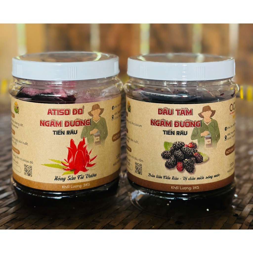 Combo 01kg Dâu Tằm Ngâm Đường, 01kg Hoa Atiso Đỏ Ngâm Đường Tiến Râu