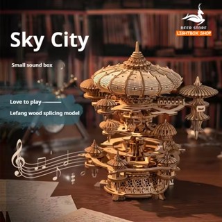 Mô hình Hộp nhạc 3D bằng gỗ tự lắp ráp Sky City và Smart Lotus Pavilion. Quà tặng ý nghĩa