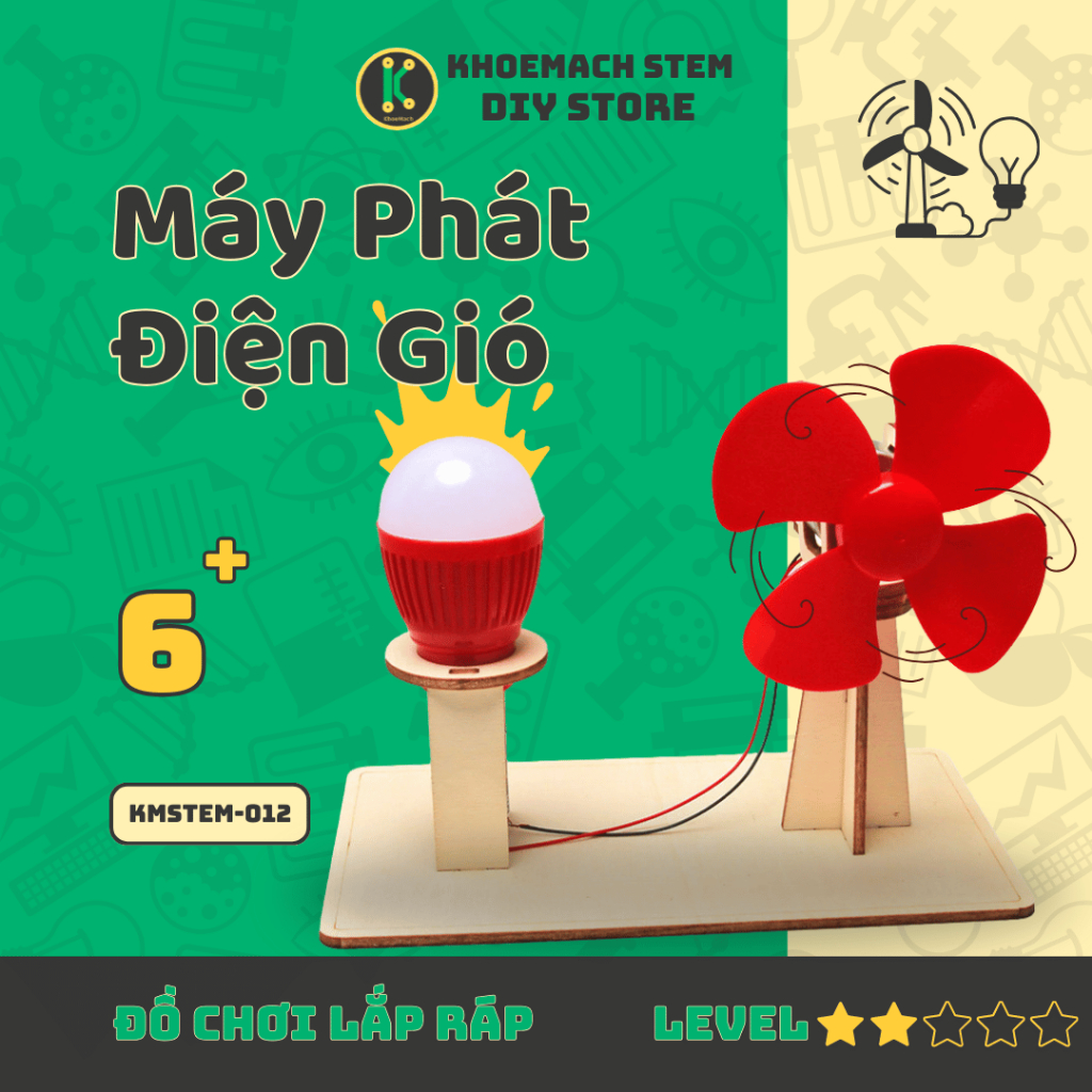 Máy Phát Điện Gió DIY STEM Tự Lắp Ráp Chất Liệu Gỗ - Đồ Chơi Thông Minh Giáo Dục Trí Tuệ Cho Trẻ