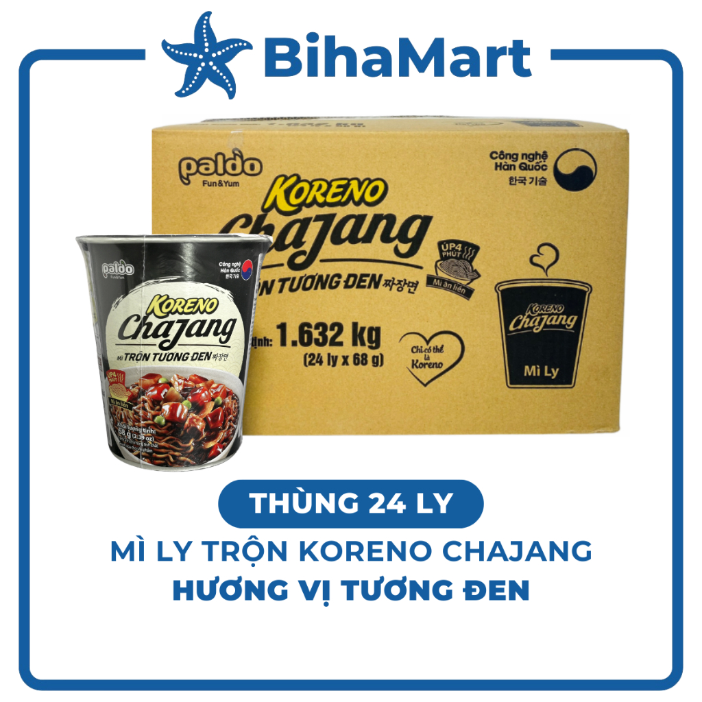 [THÙNG24LY]- PALDO- Mì ly trộn Koreno Chajang tương đen, Mì trộn Koreno Chajang, Mì ly trộn Koreno C
