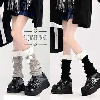 Tất vớ ống chân len gân viền lông cừu có cục bông xinh xắn mùa đông phong cách JK LolIta Nhật Bản cho nữ 