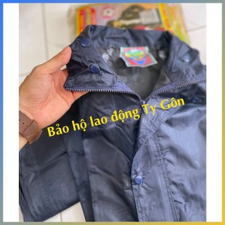 Bộ quần áo mưa vải dù xanh đen cao cấp có phản quang sau lưng