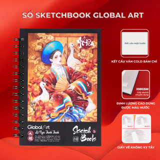 Sổ Sketchbook GLOBAL ART 230gsm, Sổ Vẽ Màu Nước A4 A5 Giấy Không Kỵ Tẩy, Ăn Chì Tốt, Lên Chuẩn Màu S003/S004