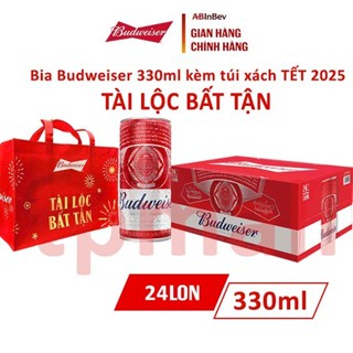 Bia Budweiser Lon dài 330ml Thùng 24 - Tặng túi xách tết