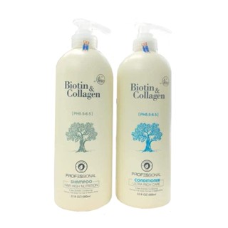 Cặp Gội Xả Biotin Collagen 1000ml Giảm Rụng Tóc Ngăn Gàu Kiềm Dầu Phục Hồi Tóc Khô Xơ Hư Tổn