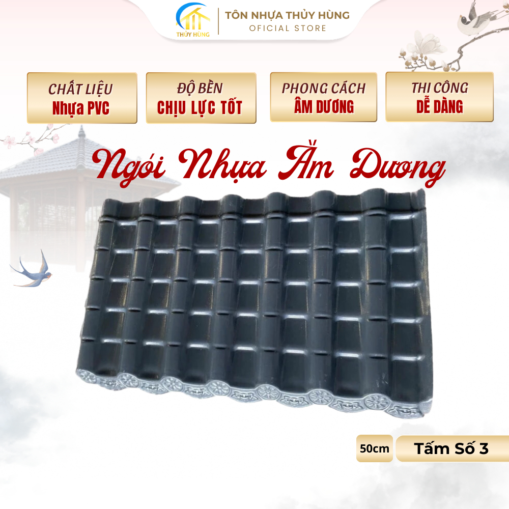 Ngói Nhựa Âm Dương Nguyên Sinh Cao Cấp Kích Thước 50cm, Tấm Số 3 Lợp Mái Hiên, Lợp Mái Ngoài Trời