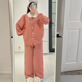 SET BỘ ĐỒ NGỦ ÁO TAY DÀI + QUẦN DÀI HOẠ TIẾT CARO FORM RỘNG NARY - 8189