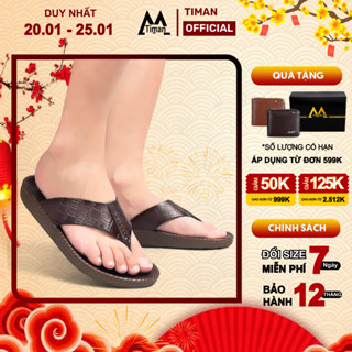 Dép nam đẹp xỏ ngón chất liệu da quai ngang kiểu quai hậu đế bánh mì tông lê cao cấp bảo hành 1 năm DK97 TIMAN