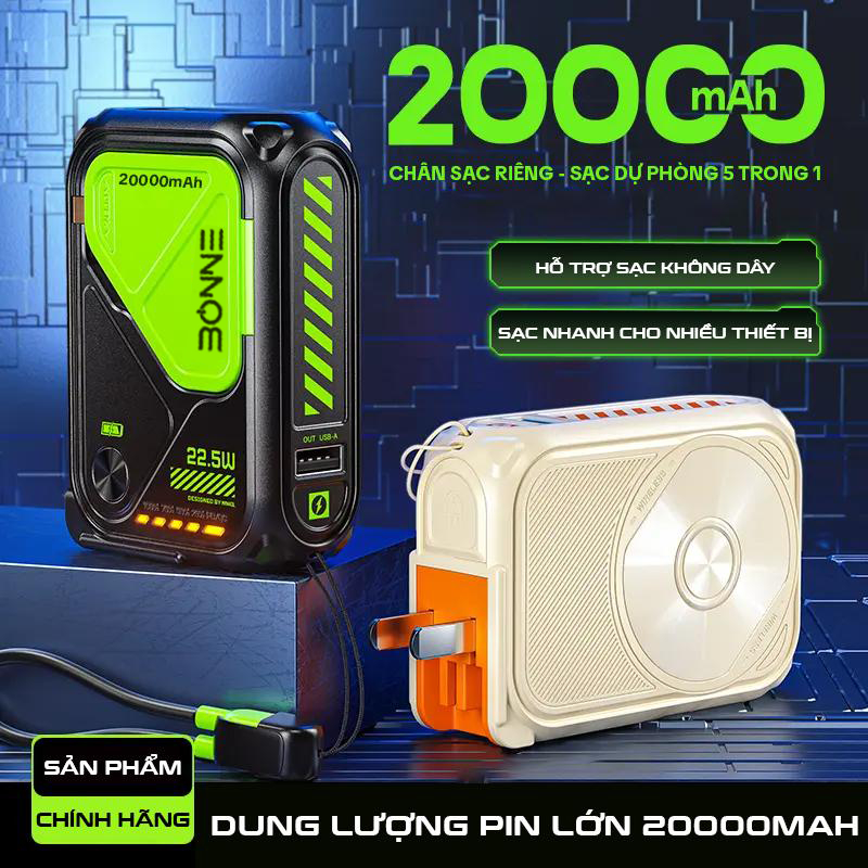(Đã về hàng) Sạc Dự Phòng BP08, Củ Sạc Nhanh BONNE BP08 By BONNETECH, Sạc Dự phòng 10.000 mAh 20.000 mAh