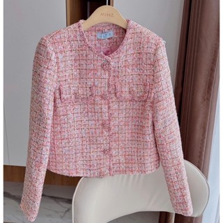 Áo Dạ Tweed Viền Đá MINZ STORE Mã 1611, Thiết Kế Cổ Tròn Phong Cách Dạo Phố