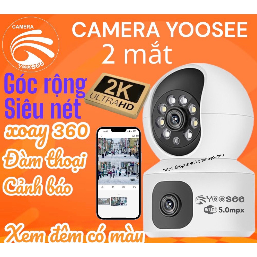 Camera Wifi YooSee 2 mắt siêu nét 8MpX  - XEM 2 KHUNG HÌNH CÙNG LÚC - Xoay 360 siêu nét - Đàm thoại - Xem đêm có màu