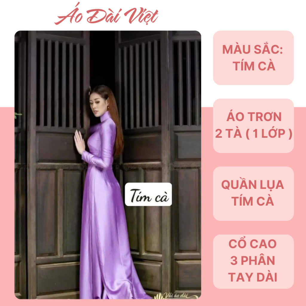 Áo Dài Vải Lụa TÔ CHÂU Tím Cà Form Đẹp, Vải Cao Cấp Chất Lượng Cao - Áo Dài Việt