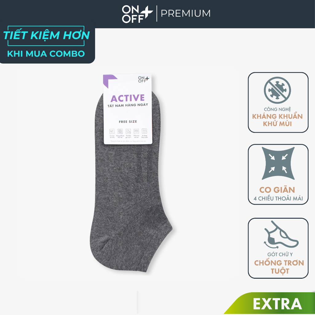 Tất vớ nam không cổ công sở, vớ đi giày tây cotton ONOFF Extra kháng khuẩn khử mùi 18AP24A147