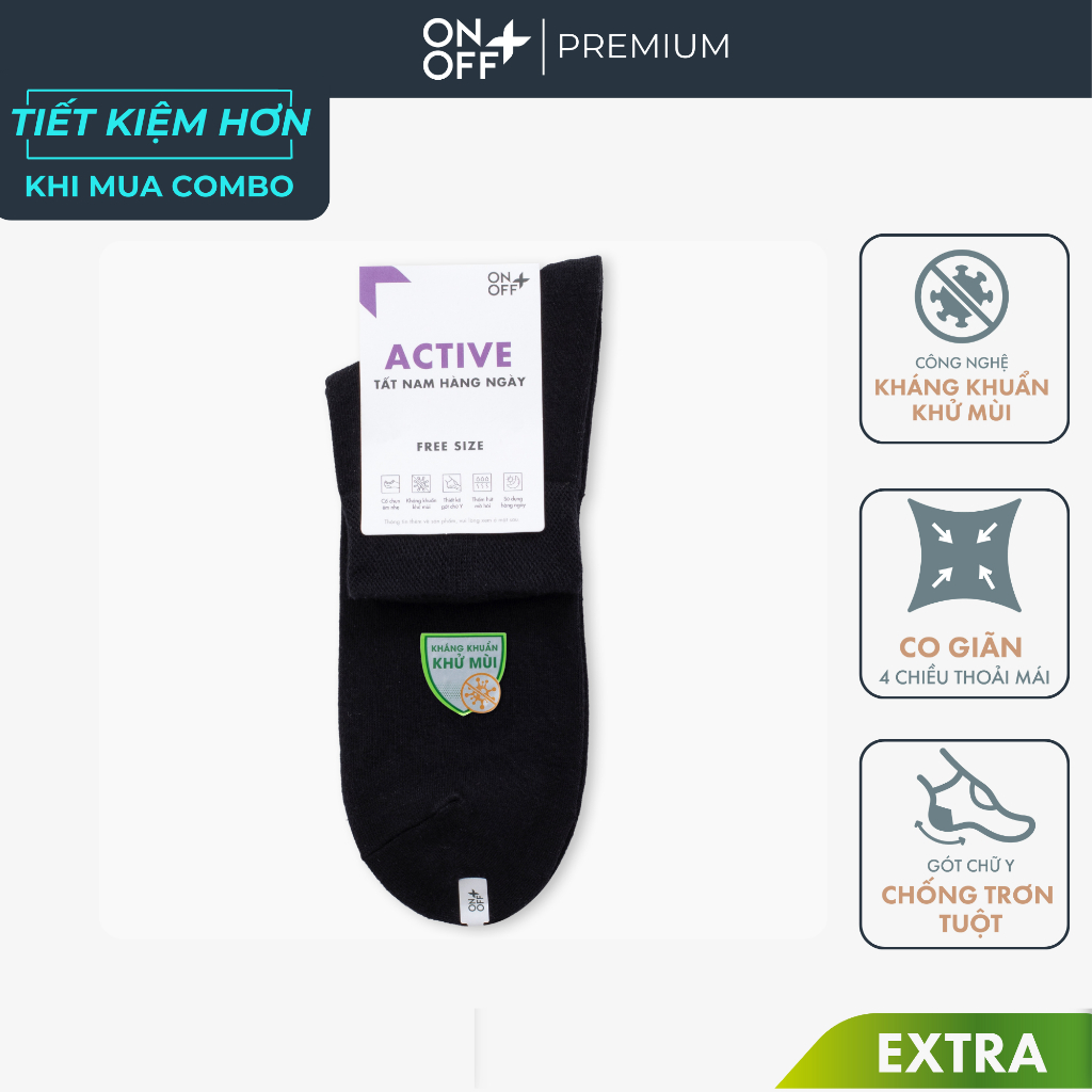 Tất vớ nam cổ ngắn Active ONOF Extra mềm mịn co giãn kháng khuẩn khử mùi - 18AE25A155