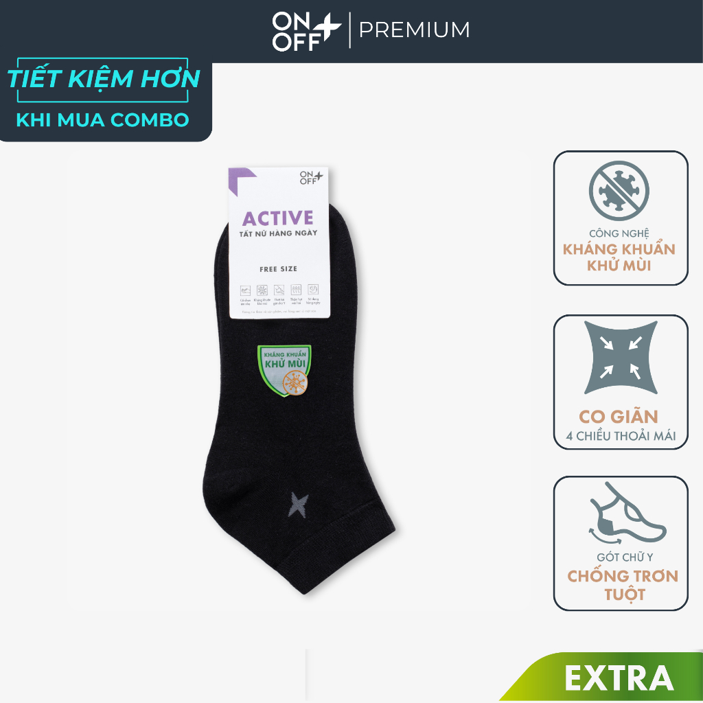 Tất vớ nữ cotton ONOFF Extra công nghệ Ultra fresh kháng khuẩn khử mùi bảo vệ chân - 16AE25A030