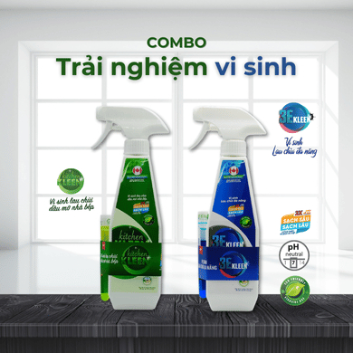 Combo Vi Sinh Lau Chùi Dầu Mỡ Kitchen KLEEN & Đa Năng 3E KLEEN (Công Nghệ Sinh Học Canada)