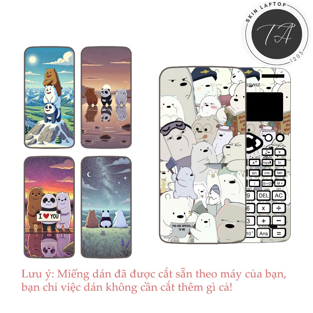 Miếng dán skin We are Bears ver 2 Decal cho máy tính casio fx 580vnx 570vnplus fx880 570esplus