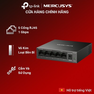 [Switch 5 Cổng] Tốc Độ Cao - Mercusys MS105GS | Switch 5 Cổng Gigabit, Auto-MDI/MDIX, Tốc Độ Ổn Định