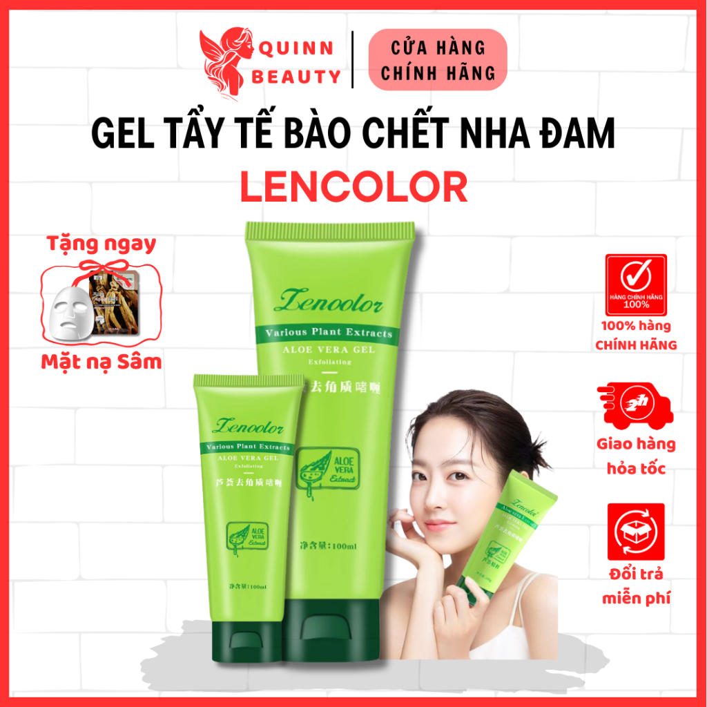 Gel tẩy tế bào chết nha đam Lencolor - Làm sạch bụi bẩn trên da, giảm thâm sạm, cho làn da tươi trẻ - QUINN BEAUTY