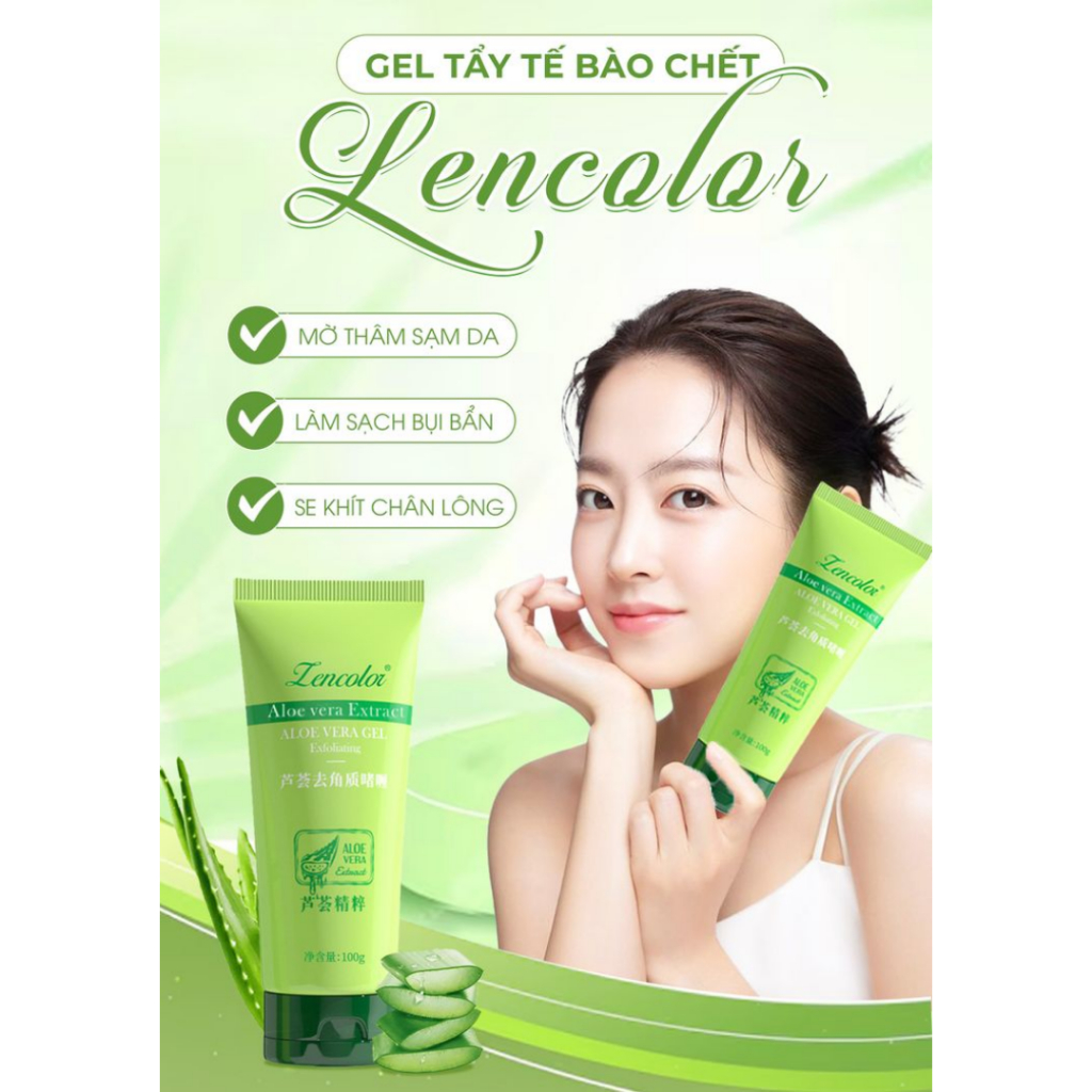 Gel tẩy tế bào chết nha đam Lencolor - Làm sạch bụi bẩn trên da, giảm thâm sạm, cho làn da tươi trẻ - QUINN BEAUTY