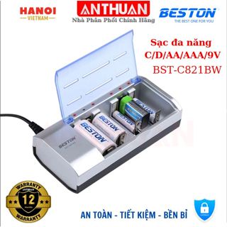 Sạc Pin Đa Năng AA/ AAA/ 9V/ C/ D BESTON C821BW cho Micro Karaoke, Pin Đại D, Pin Trung C, Pin 9V