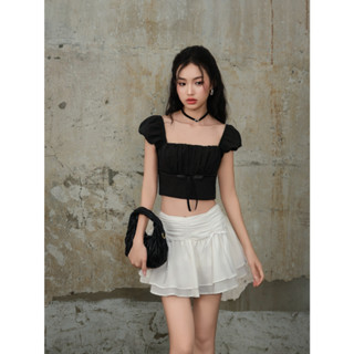 Áo croptop nữ thiết kế viền đen thắt nơ dễ thương, dễ phối - KOOKY HOUSE - ÁO JADE TOP
