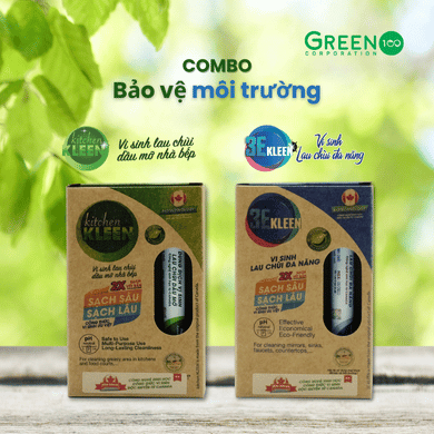 Combo 2 Hộp Vi Sinh Lau Chùi Dầu Mỡ Kitchen KLEEN & Đa Năng 3E KLEEN (Công Nghệ Sinh Học Canada)