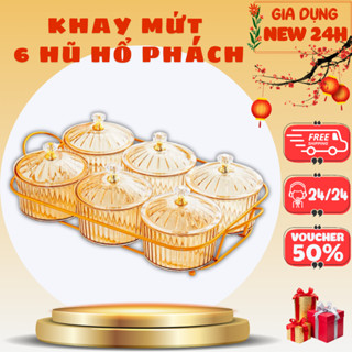 Khay Đựng Mứt Tết 2025 Với 6 Hũ Đựng Bánh Kẹo, Mứt Tết, Hạt Dưa Sang Trọng, Dễ Dàng Sắp Xếp Hợp Lý